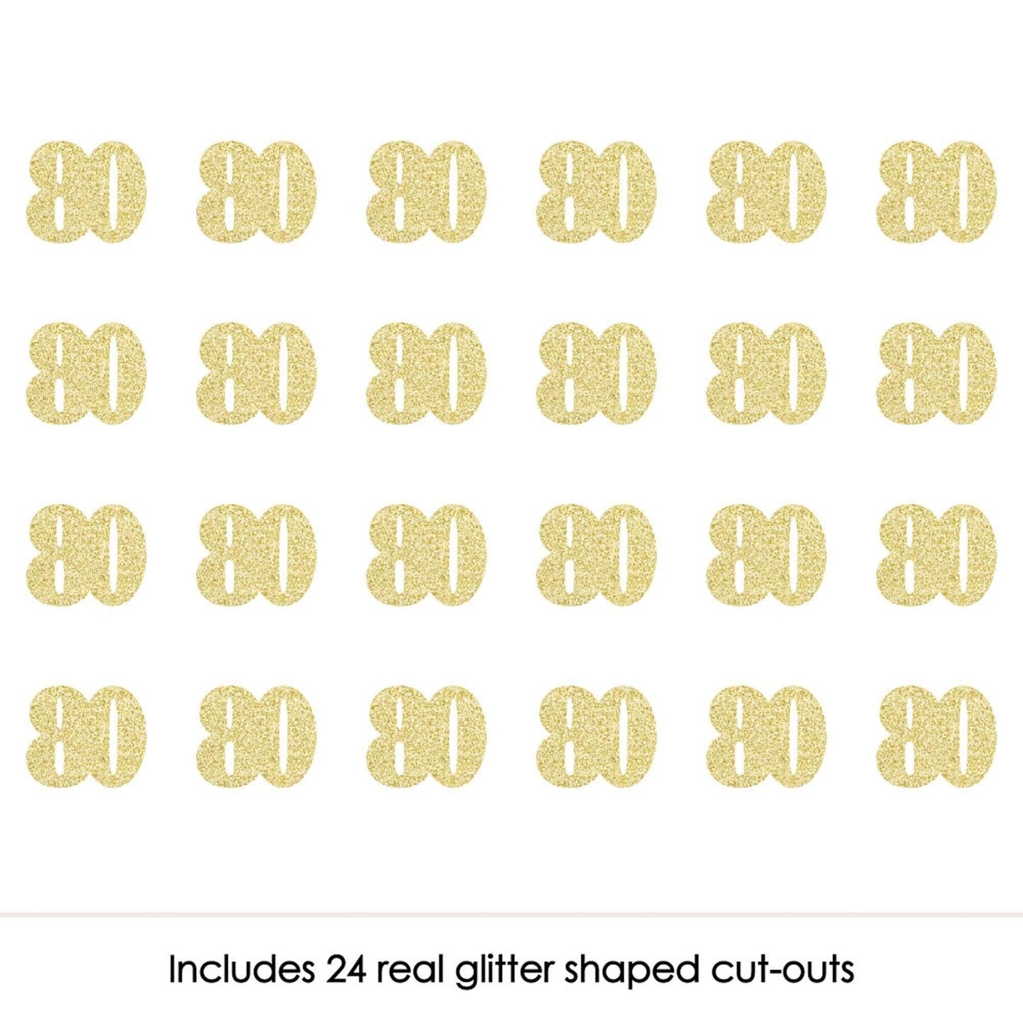 Gold Glitter 80 - No-Mess Real Gold Glitter Cut-Out Numbers - 80th Birthday Party Confetti - Set of 24