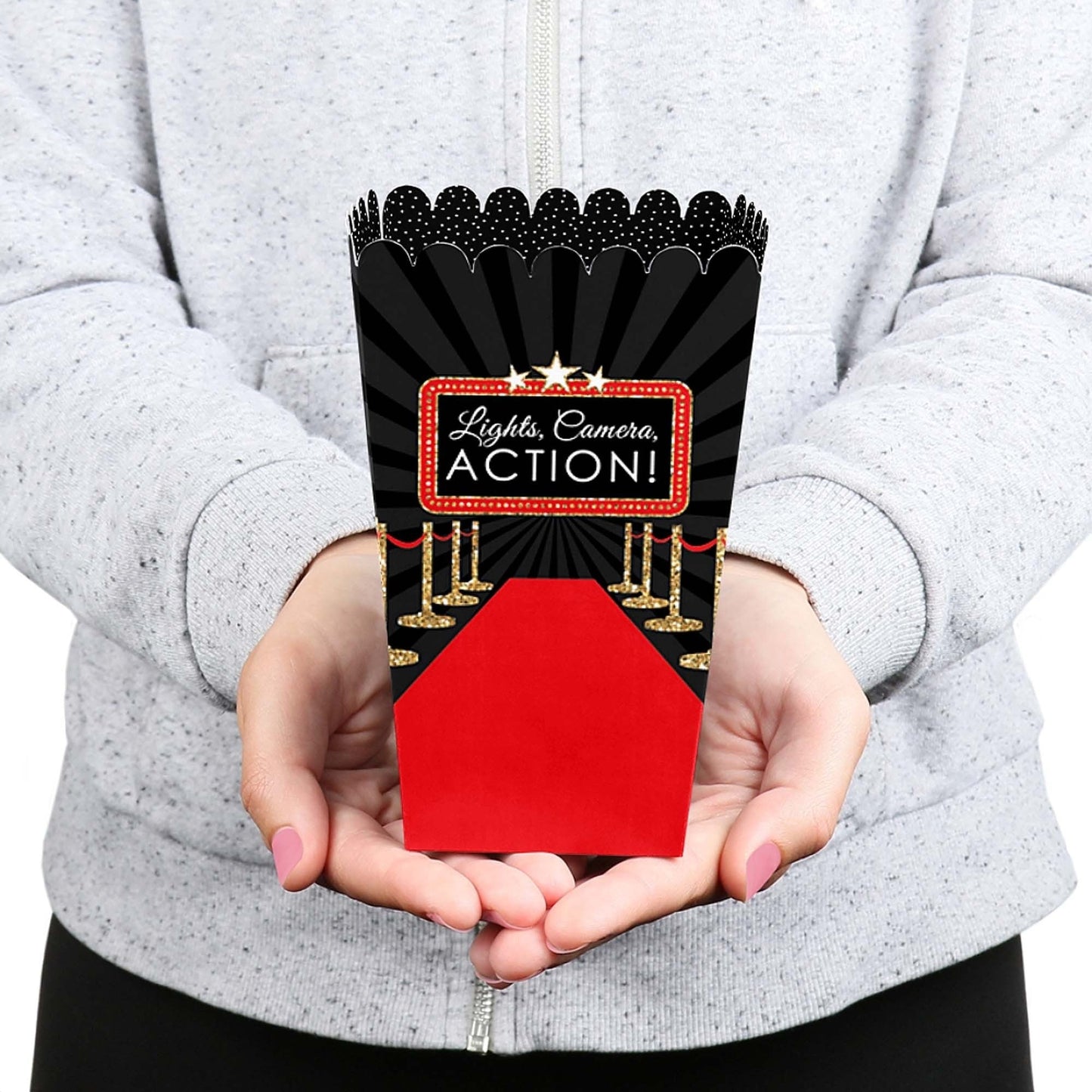 Red Carpet - Movie Night Party Favor Popcorn Treat Boxes - Set of 12