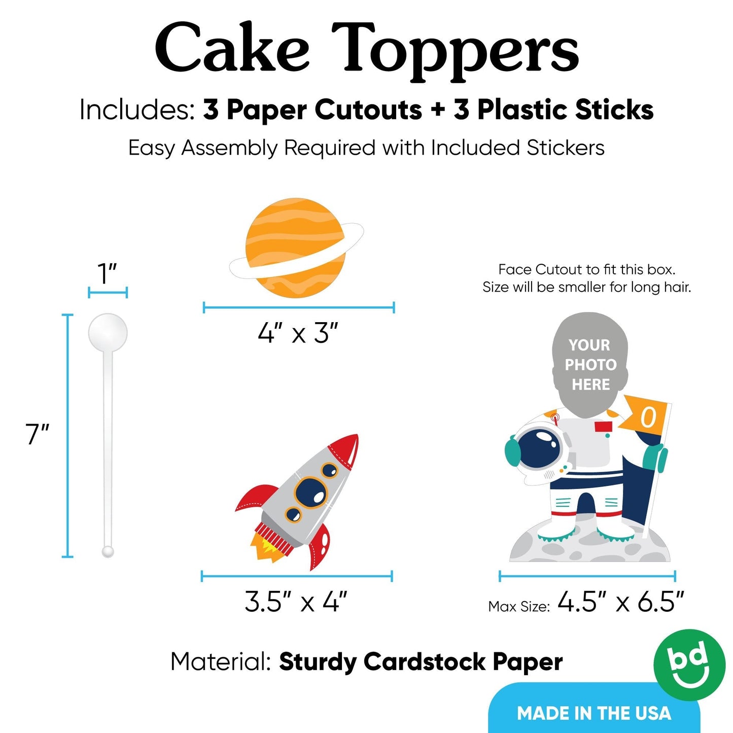 Custom Photo Blast Off to Outer Space Cake Topper - 3 Pc