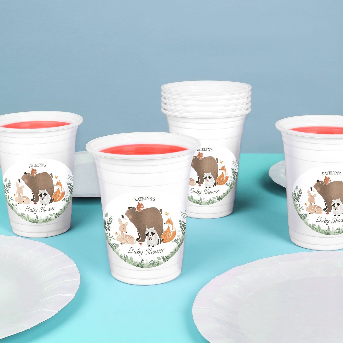 Custom Text Party Cups - Woodland Animals - 16 Ct