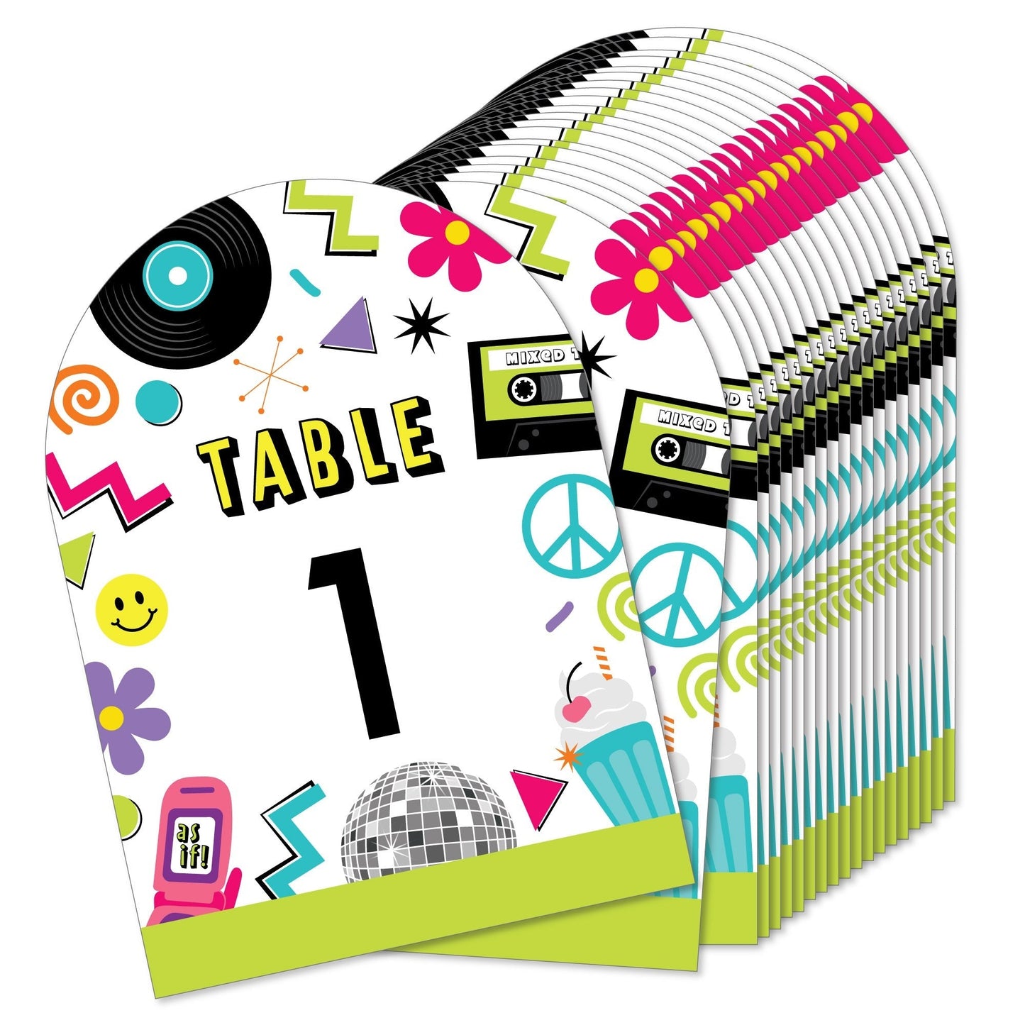 Through the Decades - 50s, 60s, 70s, 80s, and 90s Party Double-Sided 5 x 7 inches Cards - Table Numbers - 1-20