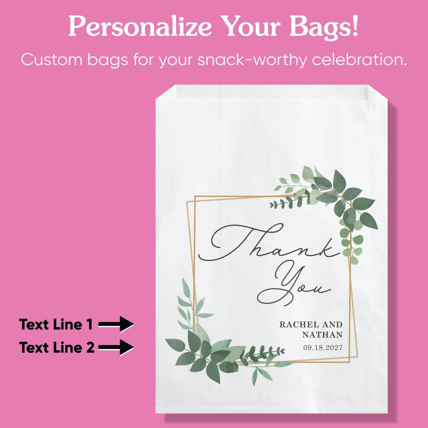 Custom Text Paper Treat Bags - Boho Botanical - 100 Ct