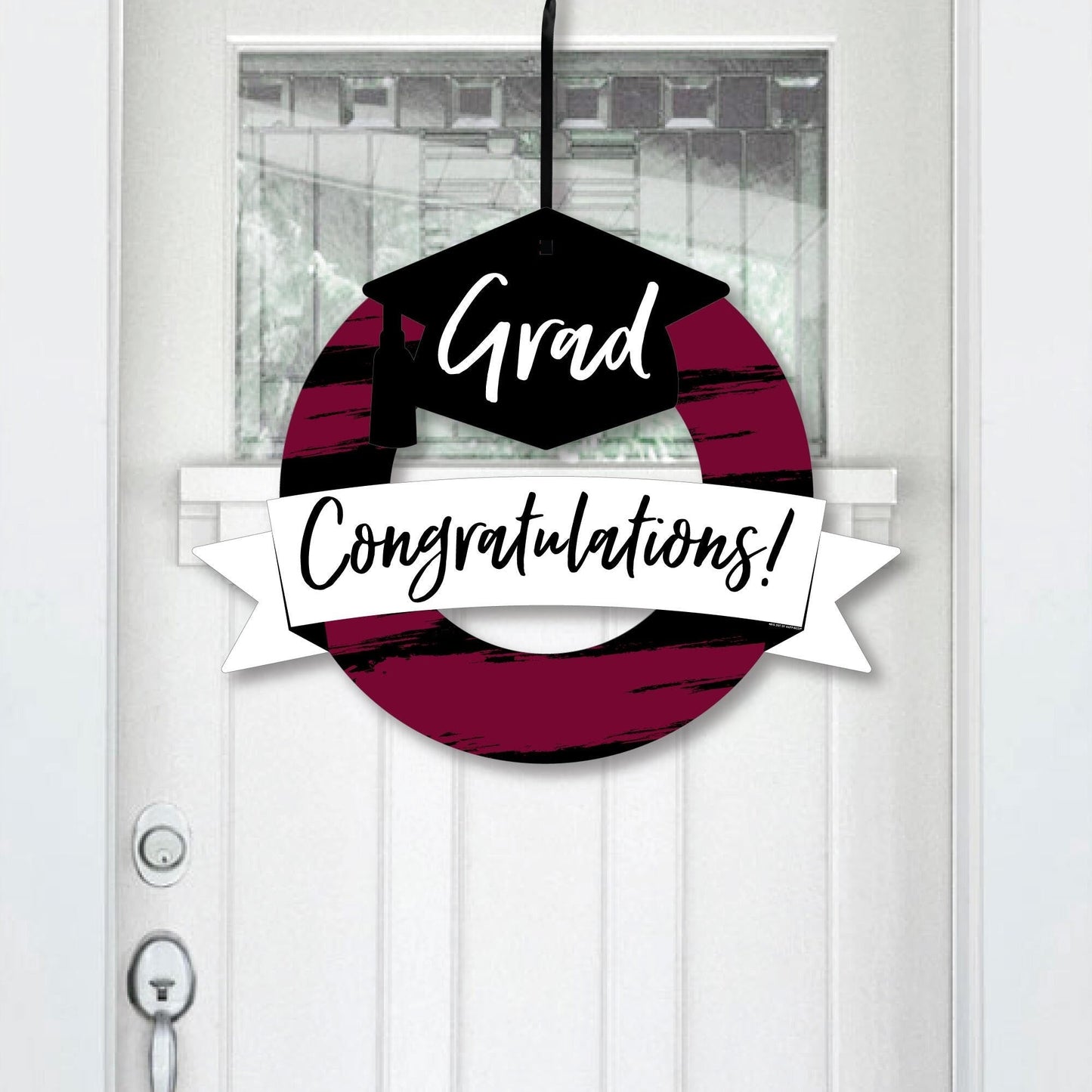 Maroon Grad - Best is Yet to Come - Outdoor Burgundy Graduation Party Decor - Front Door Wreath