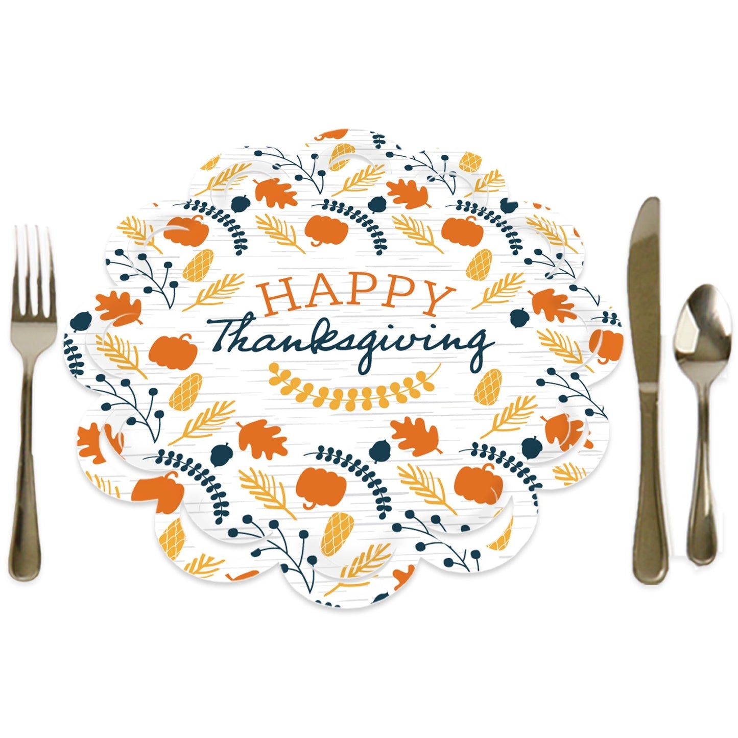 Happy Thanksgiving - Fall Harvest Party Round Table Decorations - Paper Chargers - Place Setting For 12