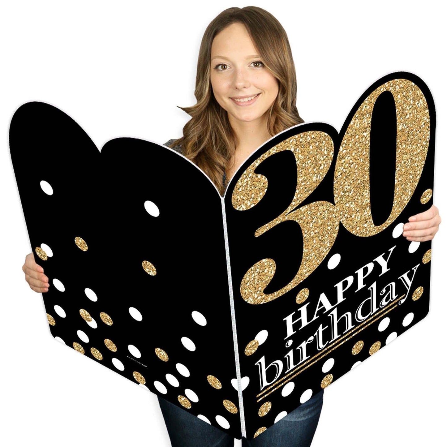 Adult 30th Birthday - Gold - Happy Birthday Giant Greeting Card - Big Shaped Jumborific Card - 16.5 x 22 inches