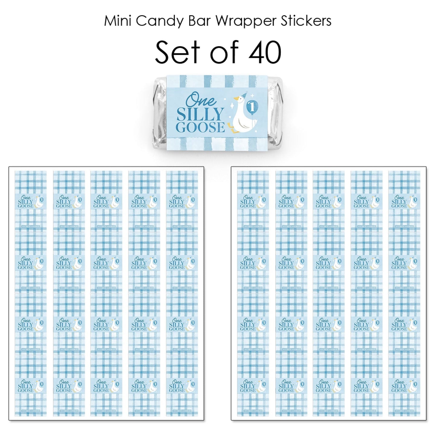 One Silly Goose Blue Mini Candy Bar Wrapper Stickers - 40 Ct