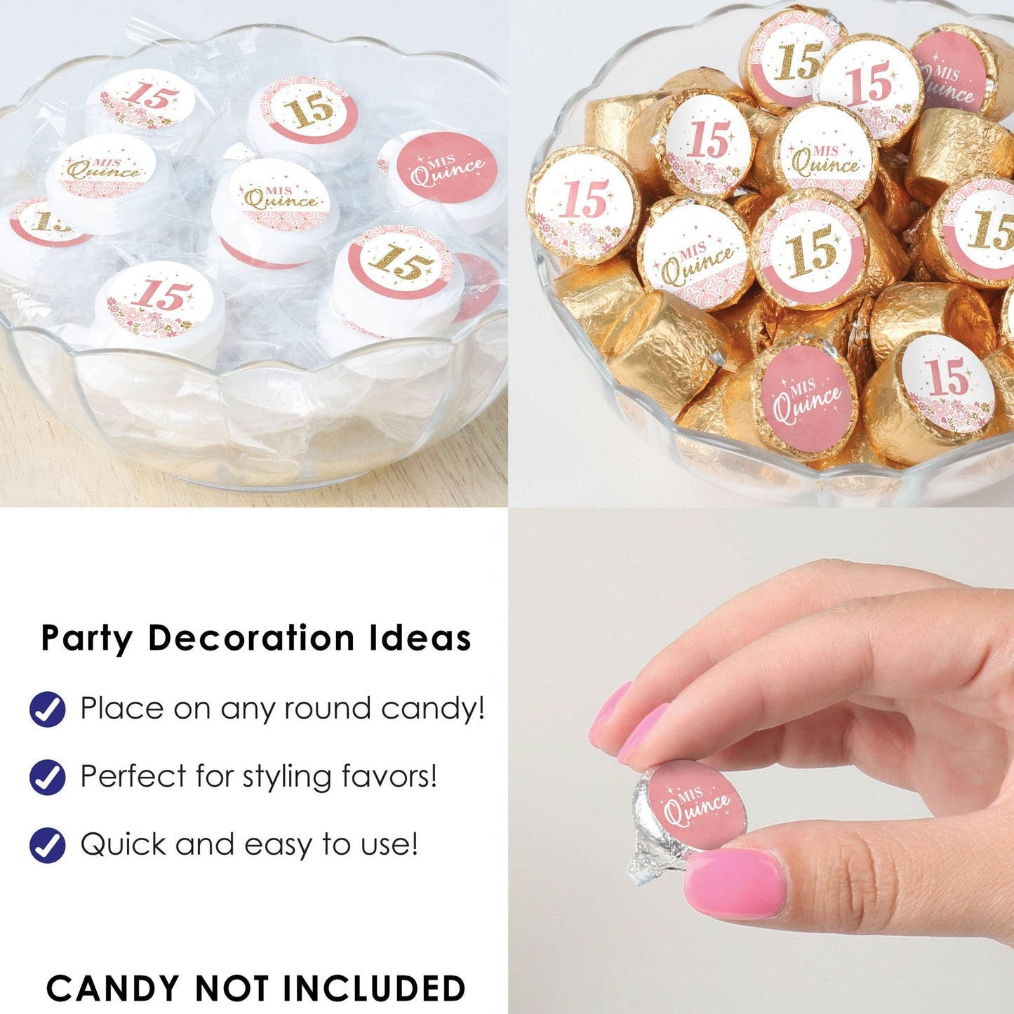 Mis Quince Anos - Quinceanera Sweet 15 Birthday Party Small Round Candy Stickers - Party Favor Labels - 324 Count