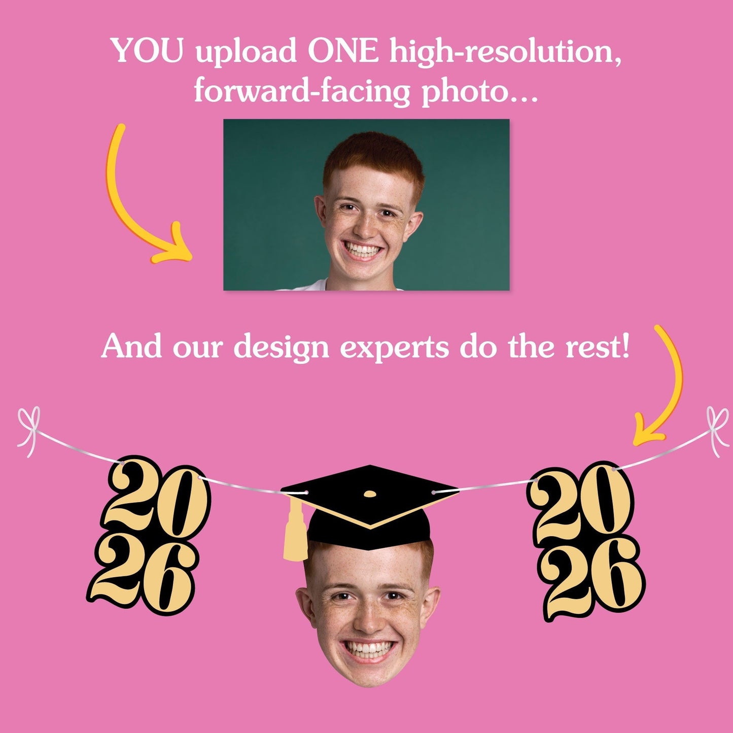 Custom Face Black & Gold Graduation Garland Banner