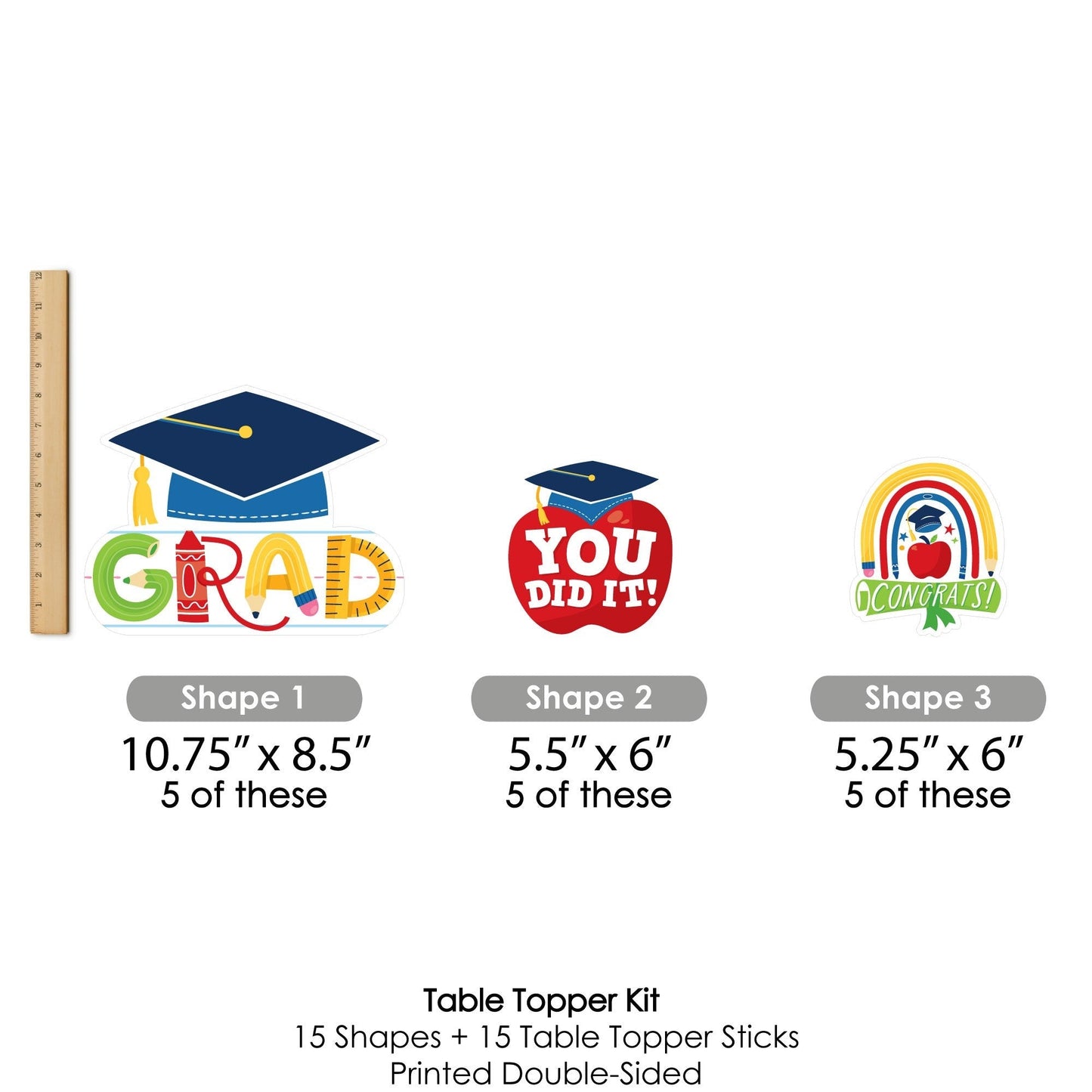 Kindergarten Grad - 4K Preschool Kids Graduation Party Centerpiece Sticks - Table Toppers - Set of 15