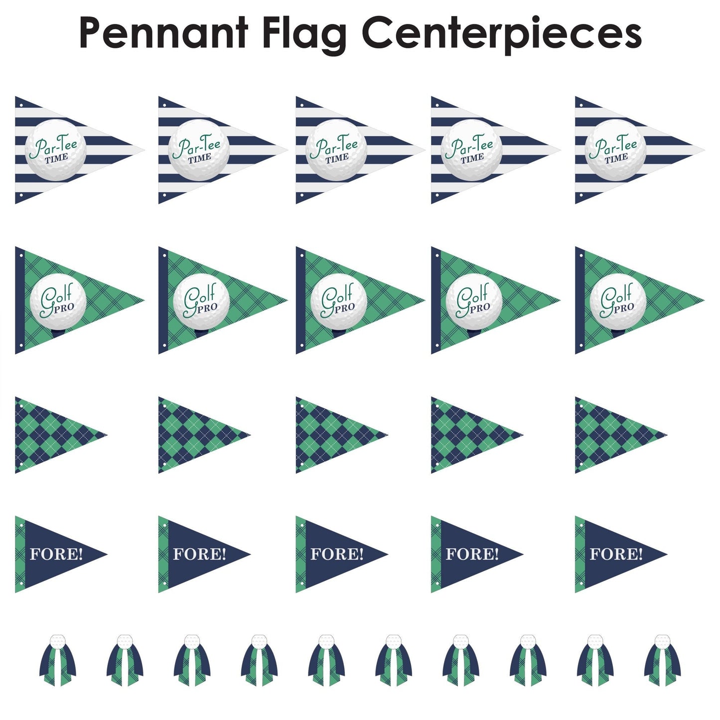 Par-Tee Time - Golf - Triangle Birthday or Retirement Party Photo Props - Pennant Flag Centerpieces - Set of 20