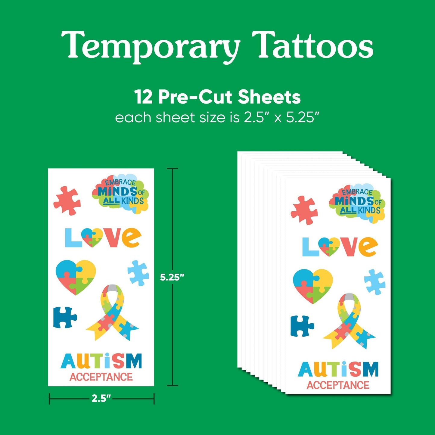 Autism Acceptance Temporary Tattoos - 96 Ct