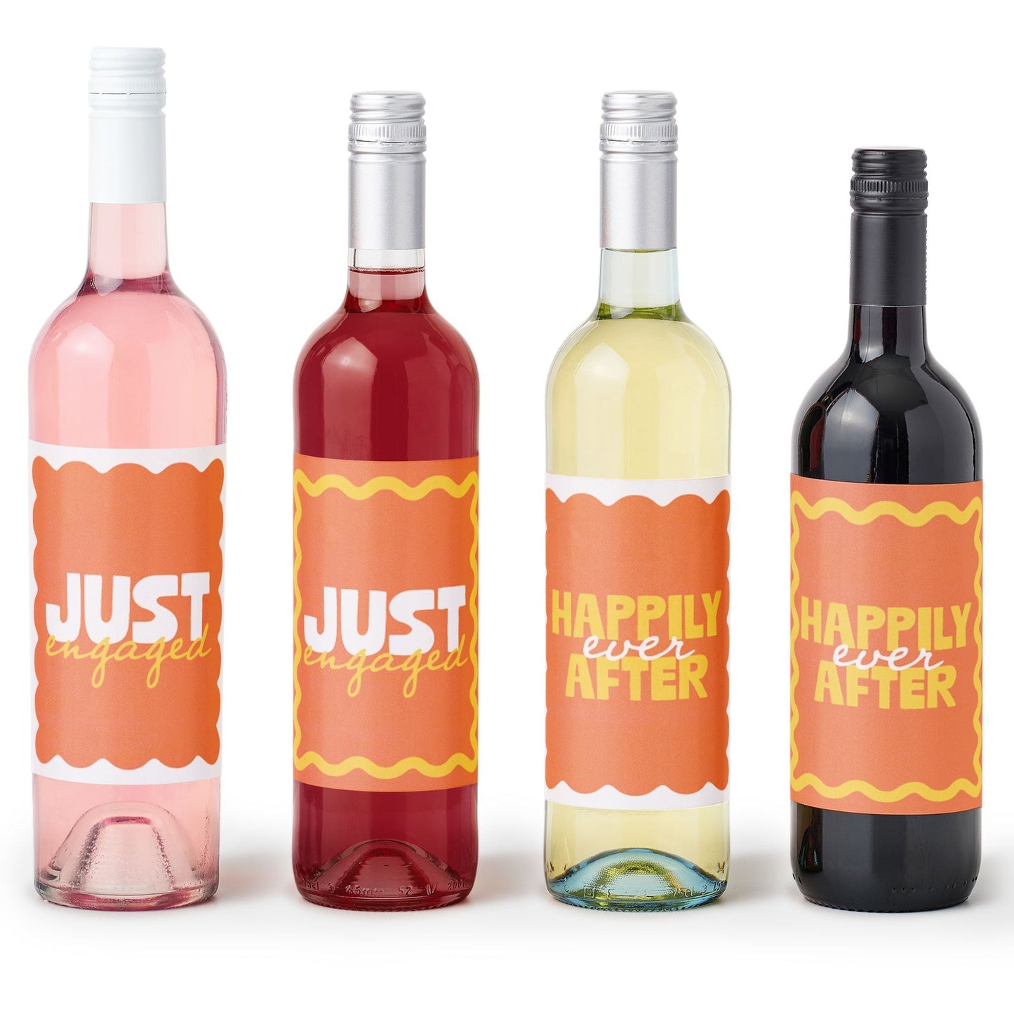 Wavy Just Engaged Wine Bottle Labels - 4 Ct