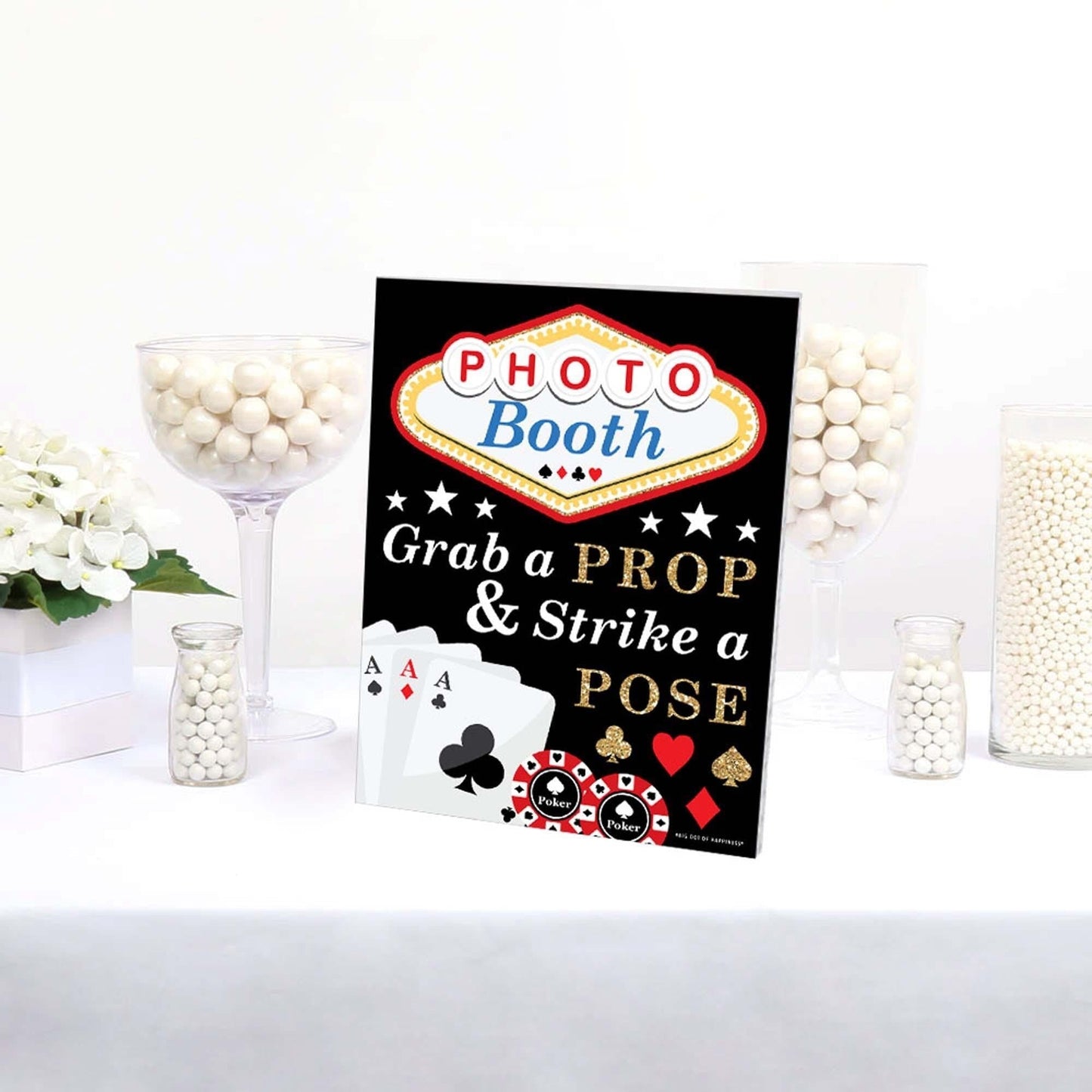 Las Vegas Photo Booth Sign - Casino Party Decorations - Printed on Sturdy Plastic Material - 10.5 x 13.75 inches - Sign with Stand - 1 Piece