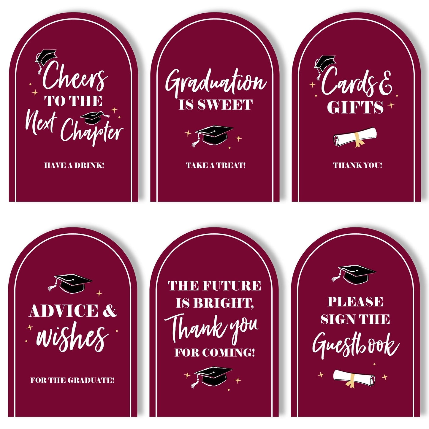Maroon Graduation Party Signs Set - 6 Ct
