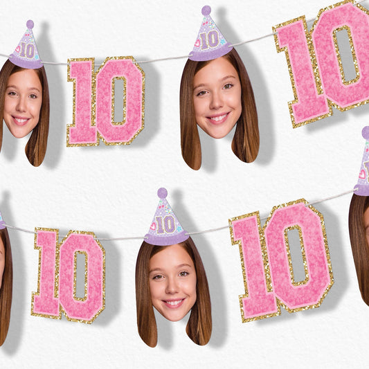 Custom Face Garland Banner - Preppy 10th Birthday Girl
