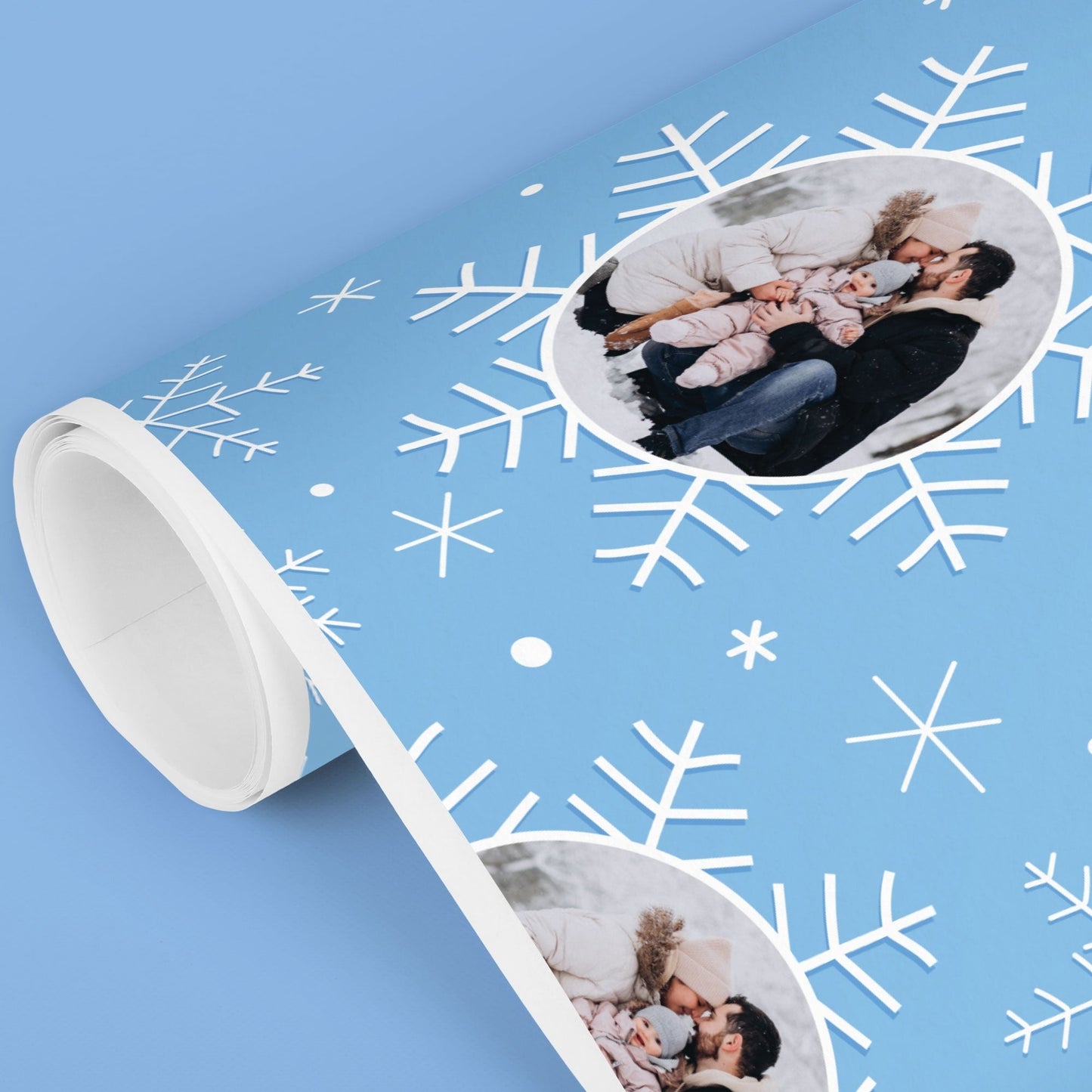 Custom Photo Wrapping Paper - Blue Snowflakes