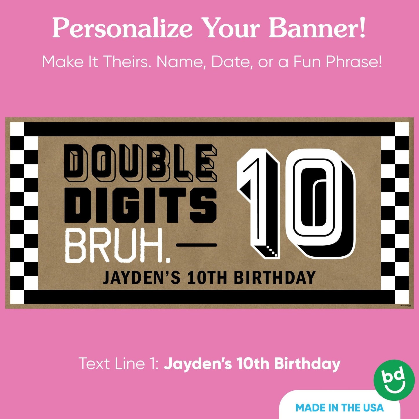 Custom Text 10th Birthday Bruh Kraft Banner