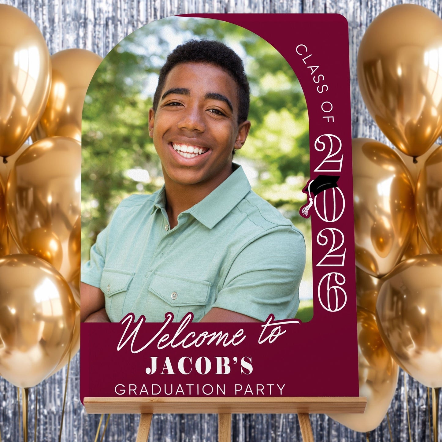 Custom Photo Grad Welcome Sign Maroon