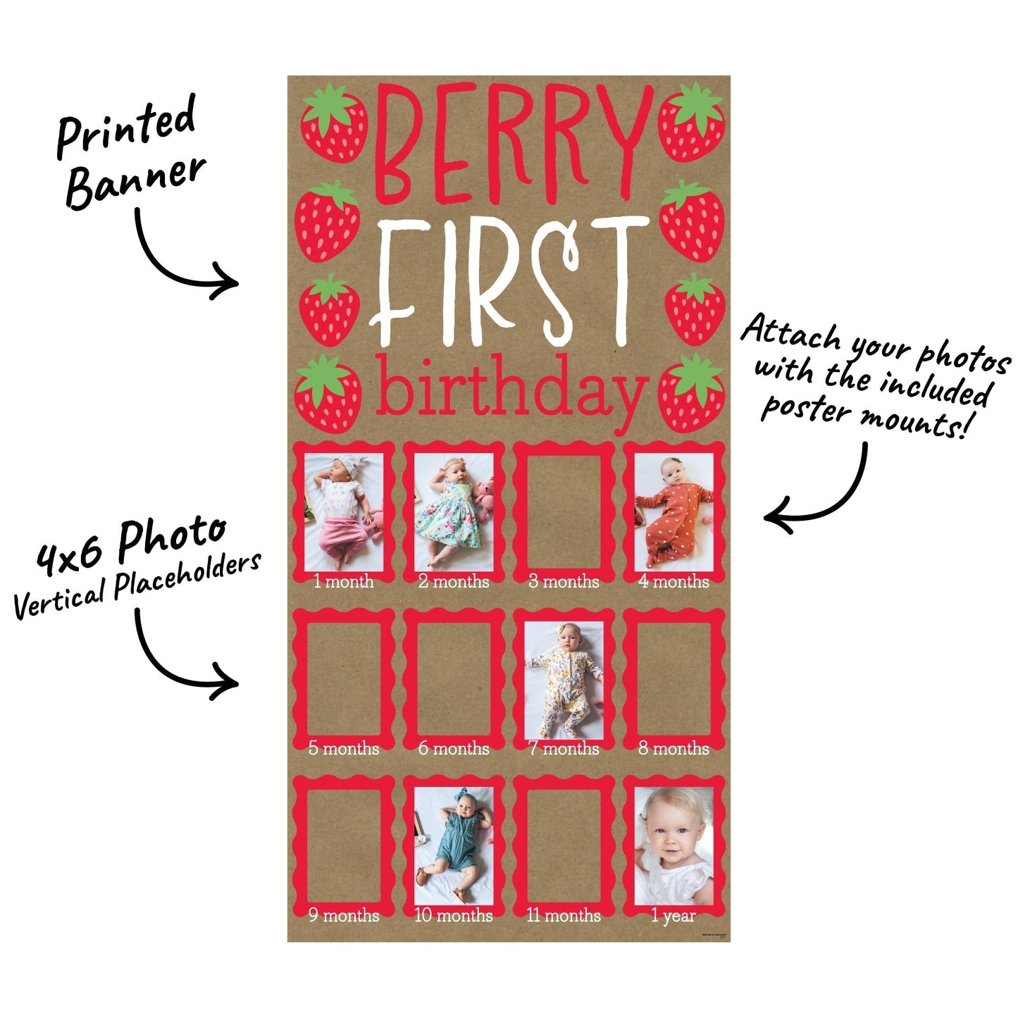 Berry First Birthday Kraft Photo Banner