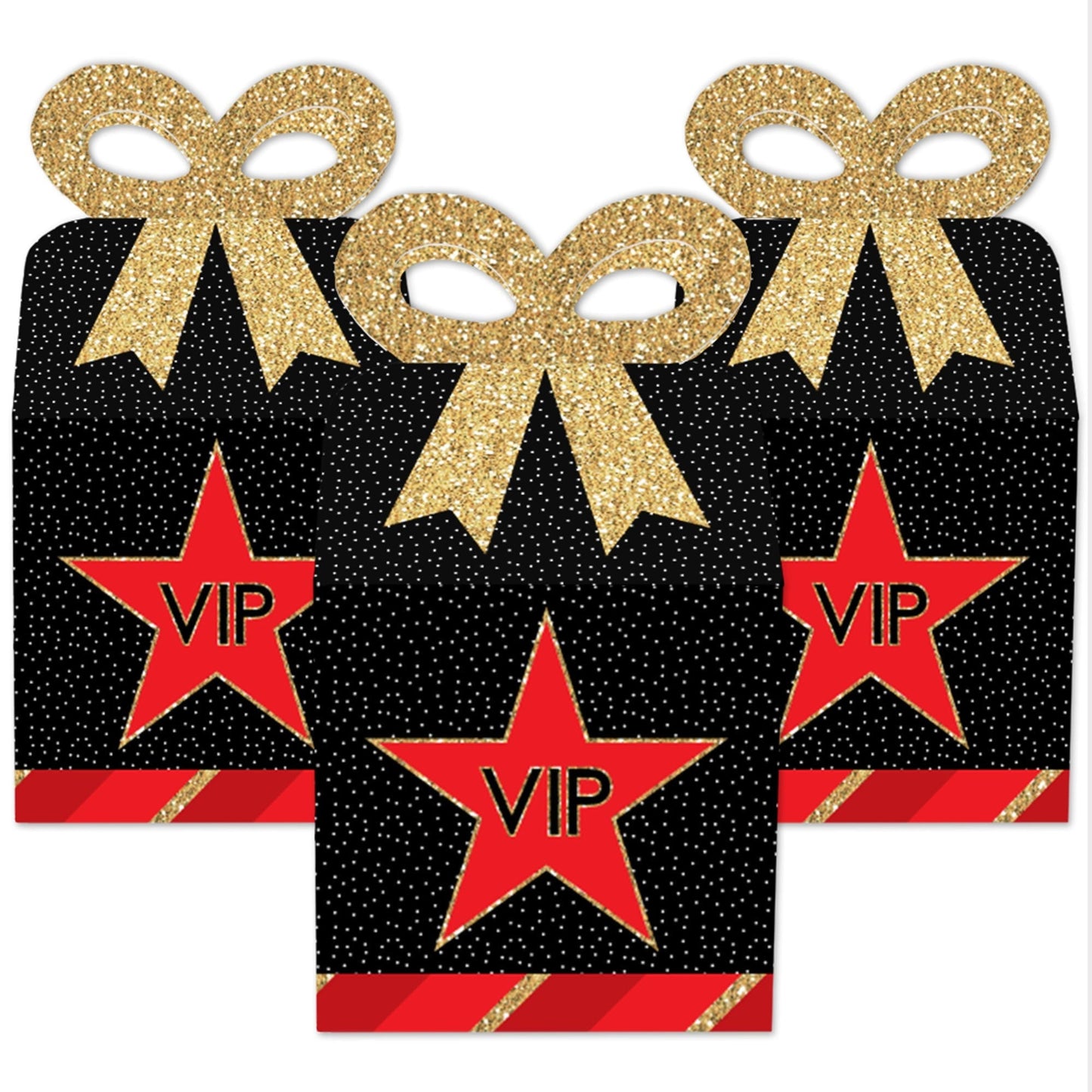 Red Carpet - Square Favor Gift Boxes - Movie Night Party Bow Boxes - Set of 12