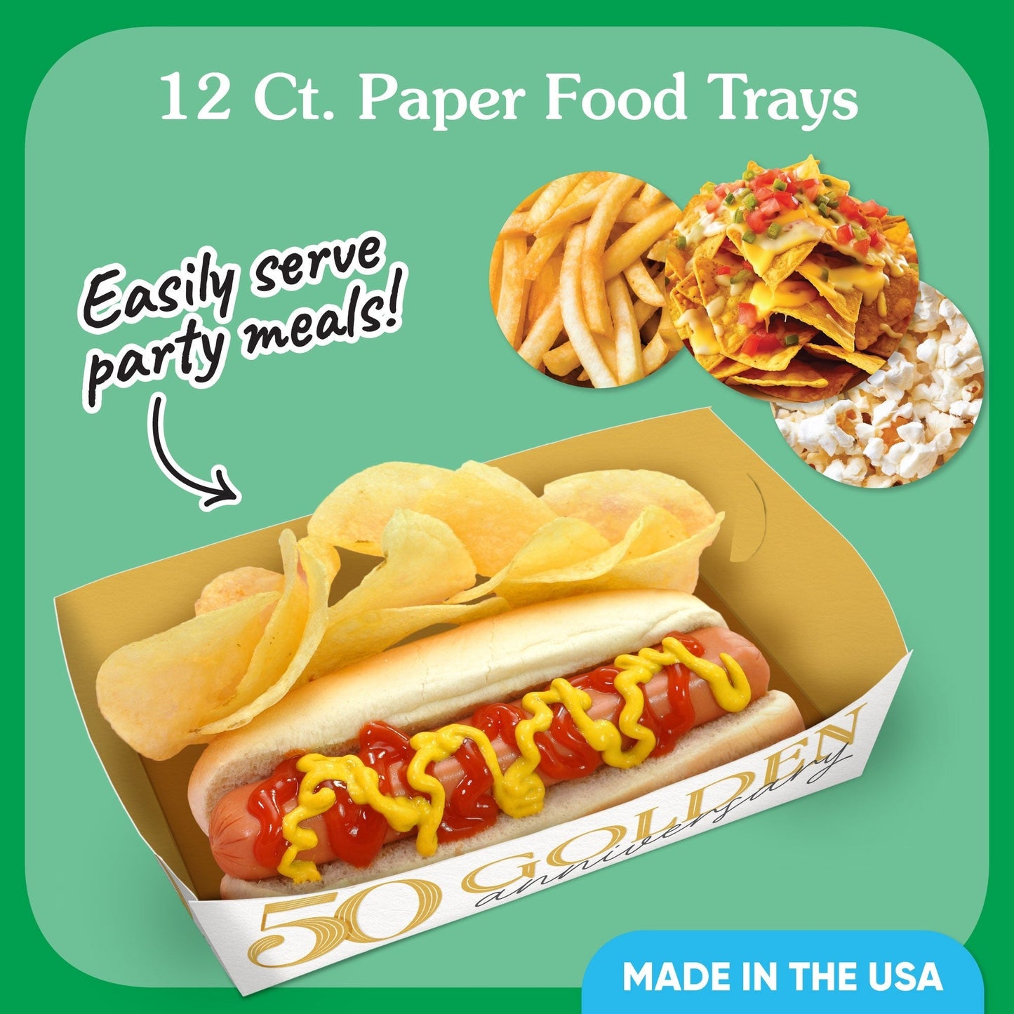 50th Wedding Anniversary Paper Food Trays - 12 Ct