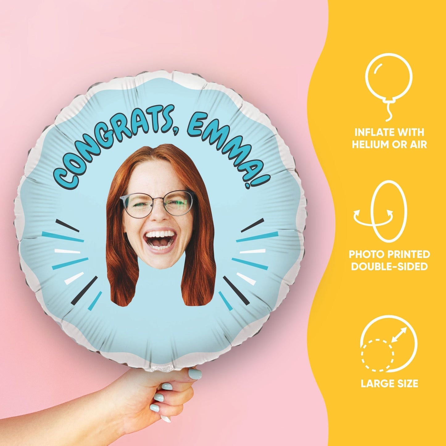 Custom Face Balloon - Blue Birthday - Double Sided - 1 Ct