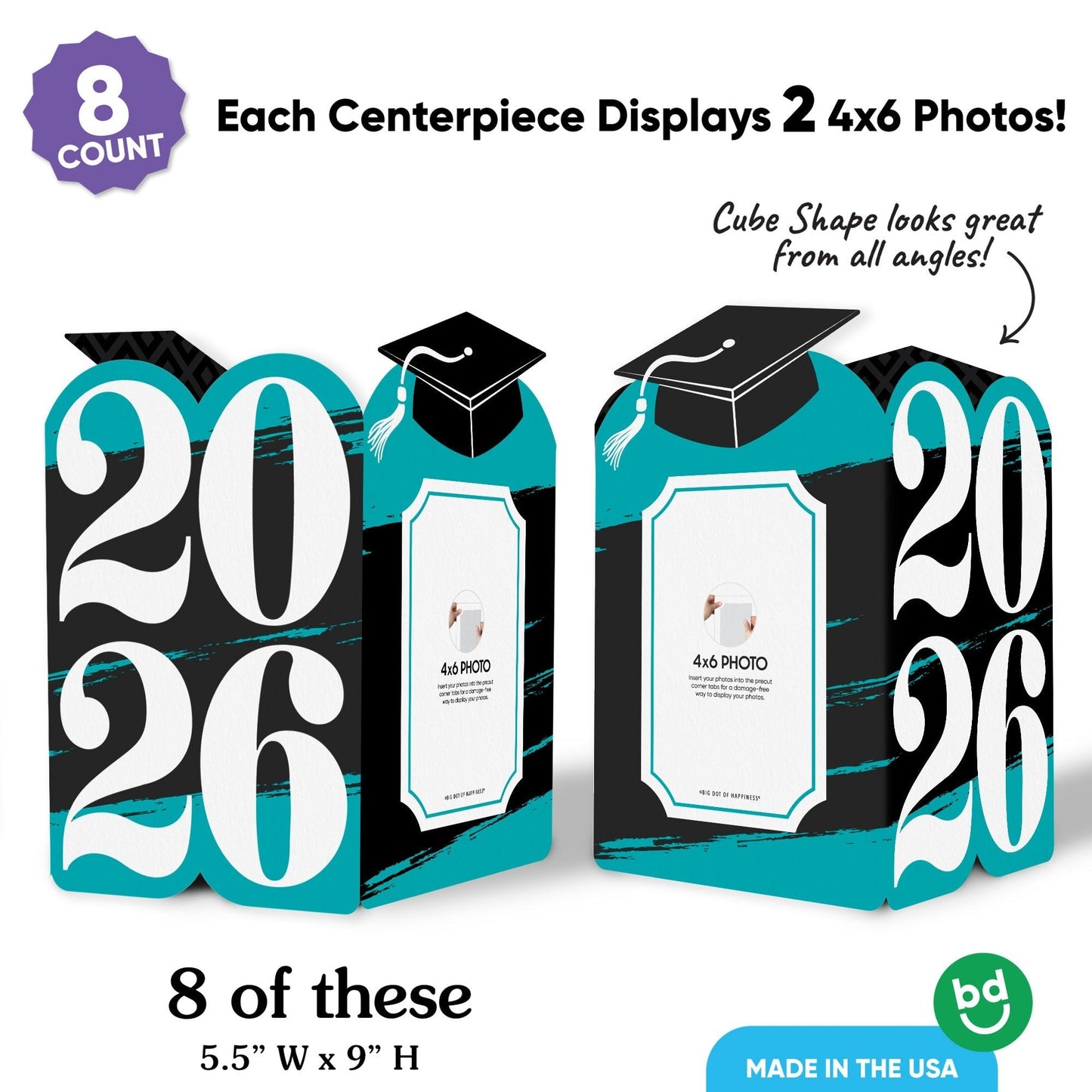 Teal Graduation Photo Centerpieces - 8 Ct