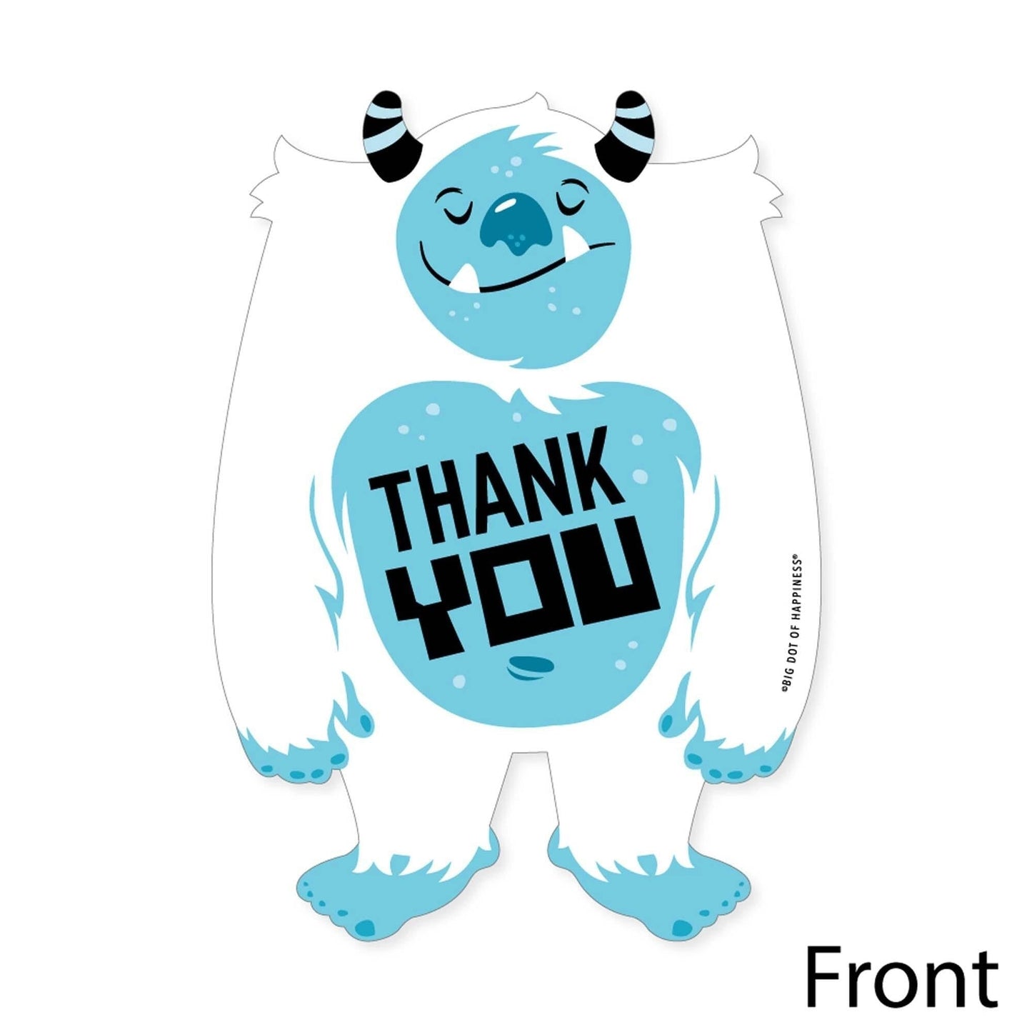 Yeti to Party - Shaped Thank You Cards - Abominable Snowman Party or Birthday Party Thank You Note Cards with Envelopes - Set of 12