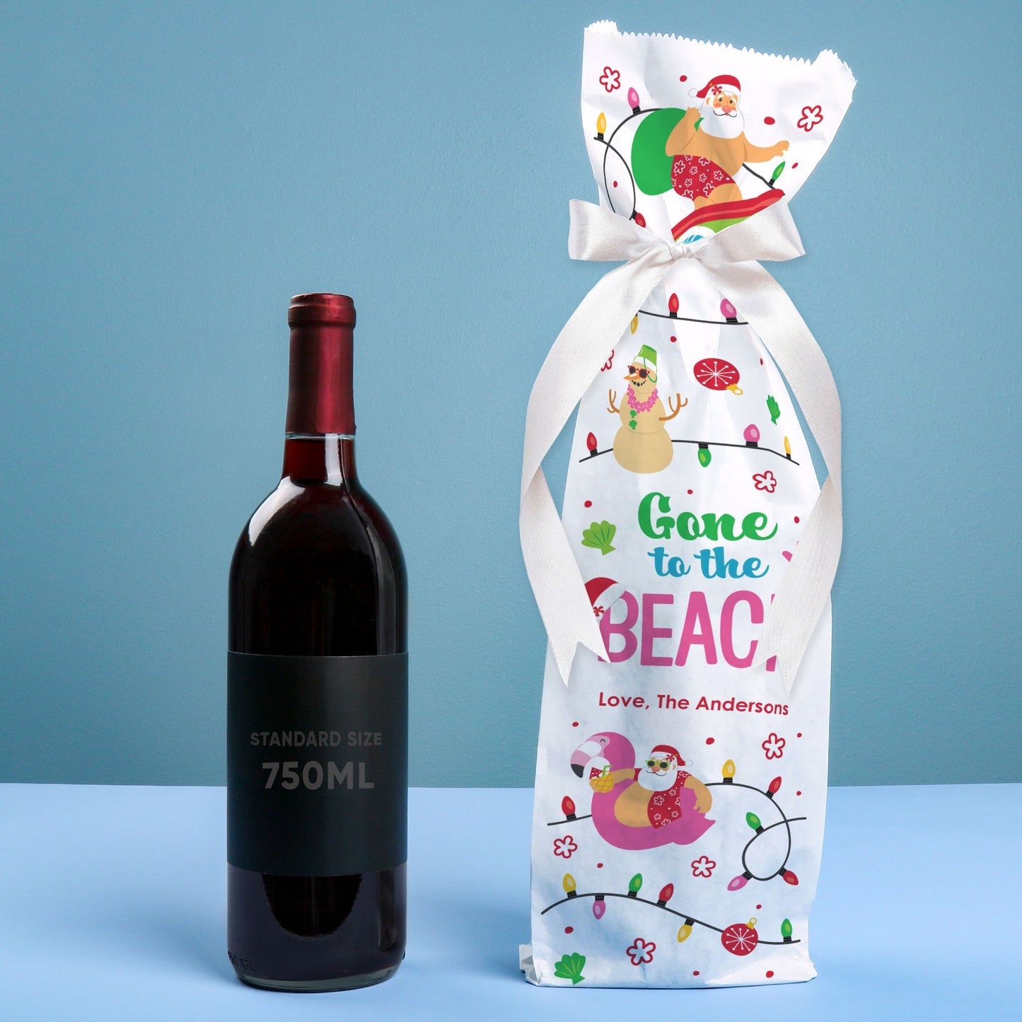 Custom Text Wine Bags - Tropical Christmas