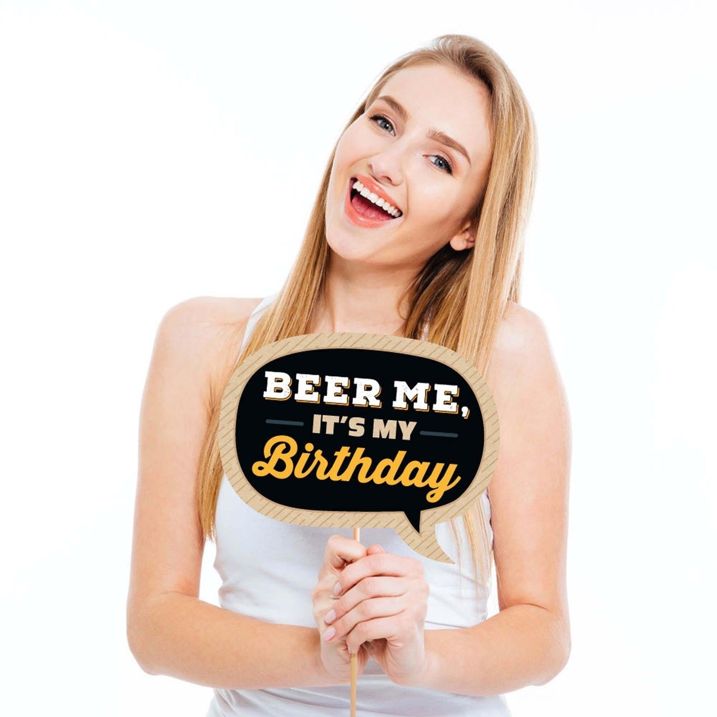 Funny Cheers and Beers Happy Birthday - Birthday Party Photo Booth Props Kit - 10 Piece