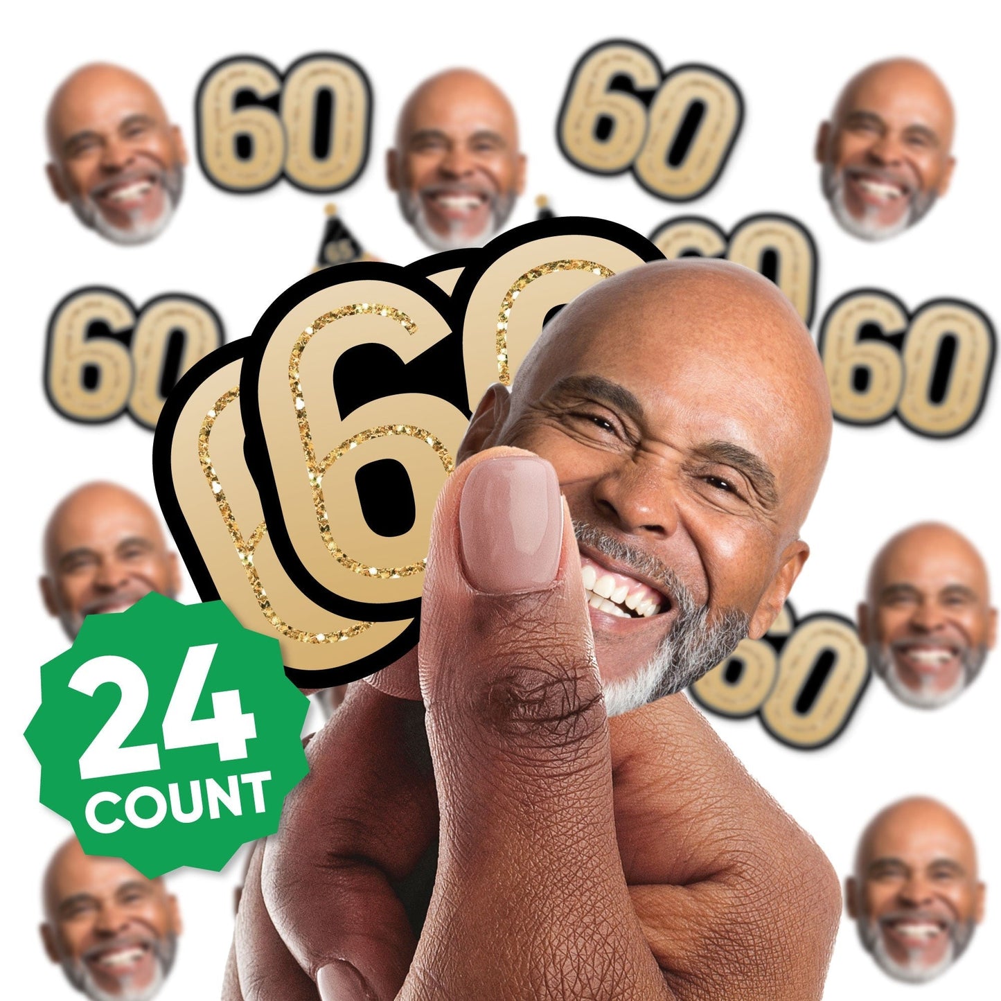 Custom Photo 60th Birthday Cut-Outs - 24 Ct