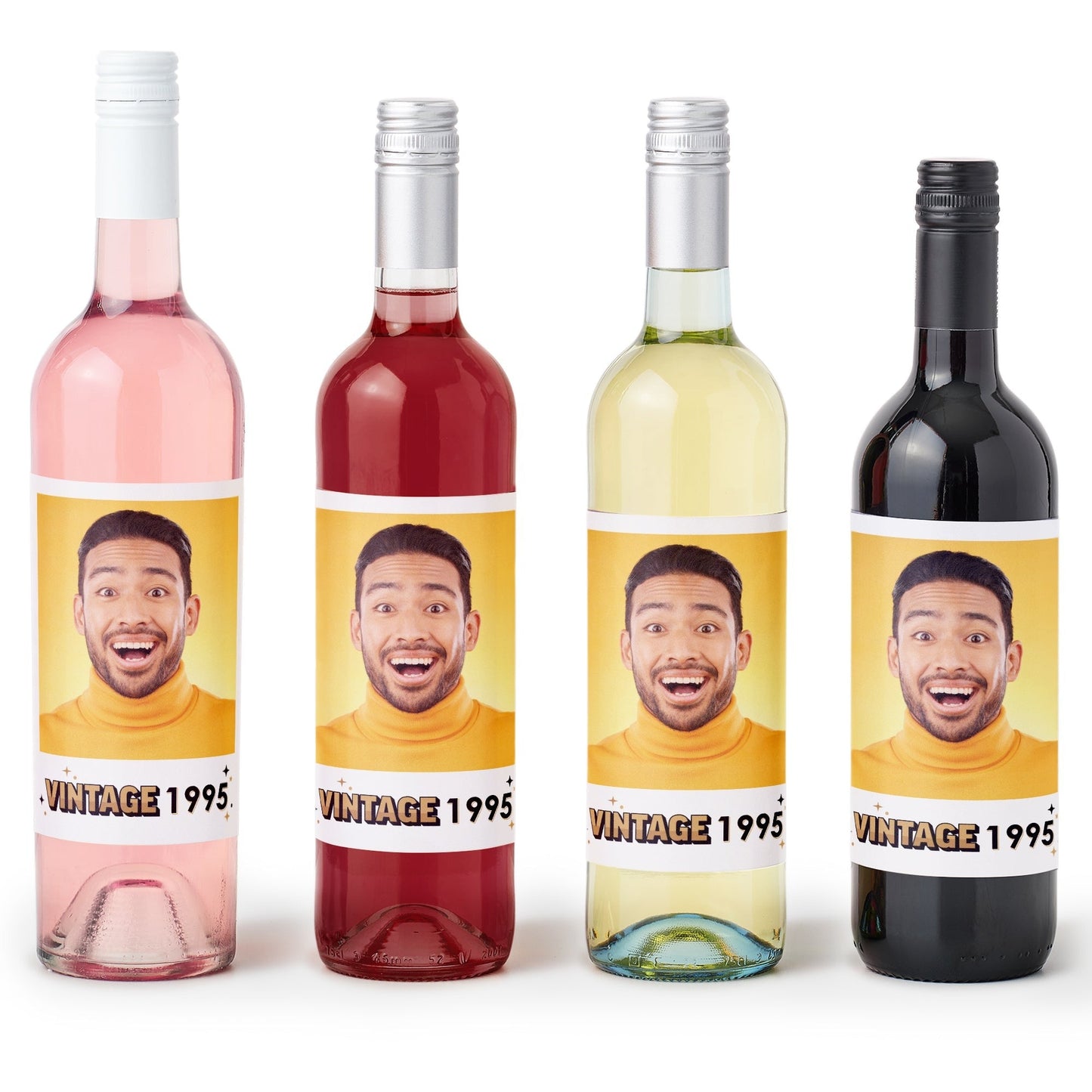 Custom Photo Vintage Birthday Wine Bottle Label Stickers - 4 Ct