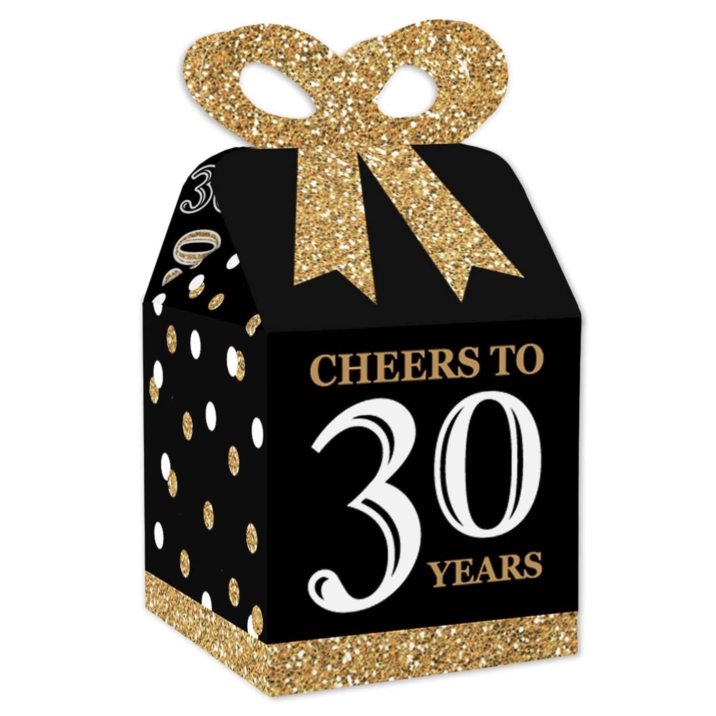 Adult 30th Birthday - Gold - Square Favor Gift Boxes - Birthday Party Bow Boxes - Set of 12