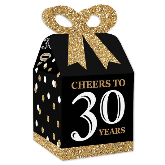 Adult 30th Birthday - Gold - Square Favor Gift Boxes - Birthday Party Bow Boxes - Set of 12