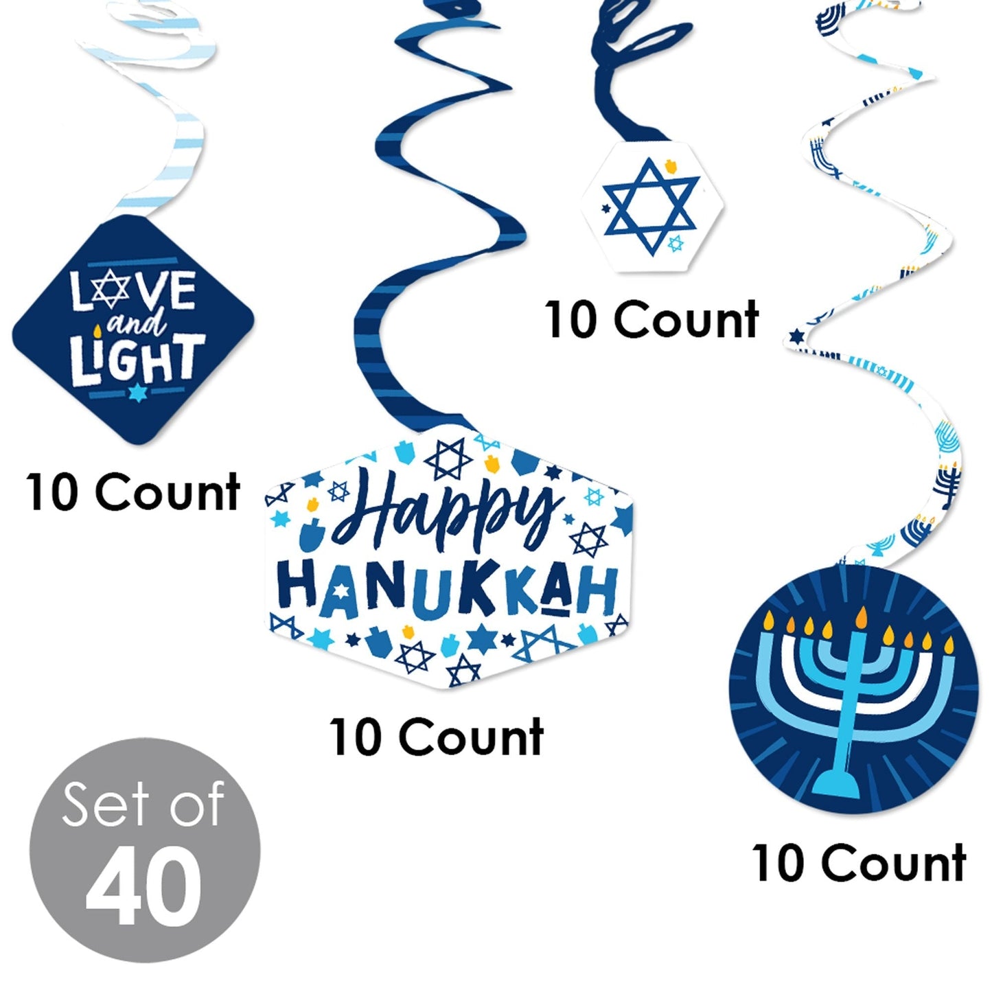 Hanukkah Menorah - Chanukah Holiday Party Hanging Decor - Party Decoration Swirls - Set of 40