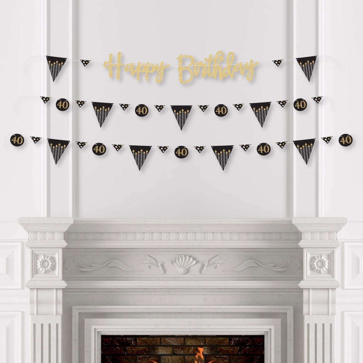 Adult 40th Birthday - Gold - Birthday Party Letter Banner Decoration - 36 Banner Cutouts and No-Mess Real Gold Glitter Happy Birthday Banner Letters