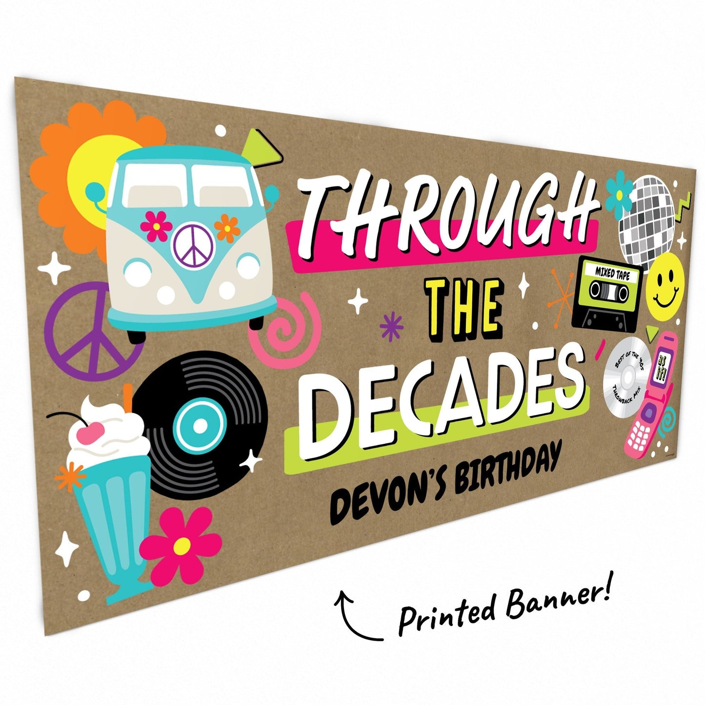 Custom Text Through the Decades Kraft Banner