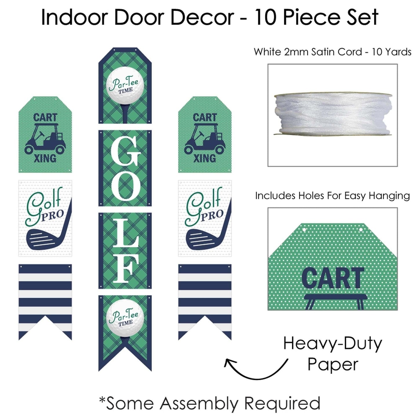 Par-Tee Time - Golf - Hanging Vertical Paper Door Banners - Birthday or Retirement Party Wall Decoration Kit - Indoor Door Decor