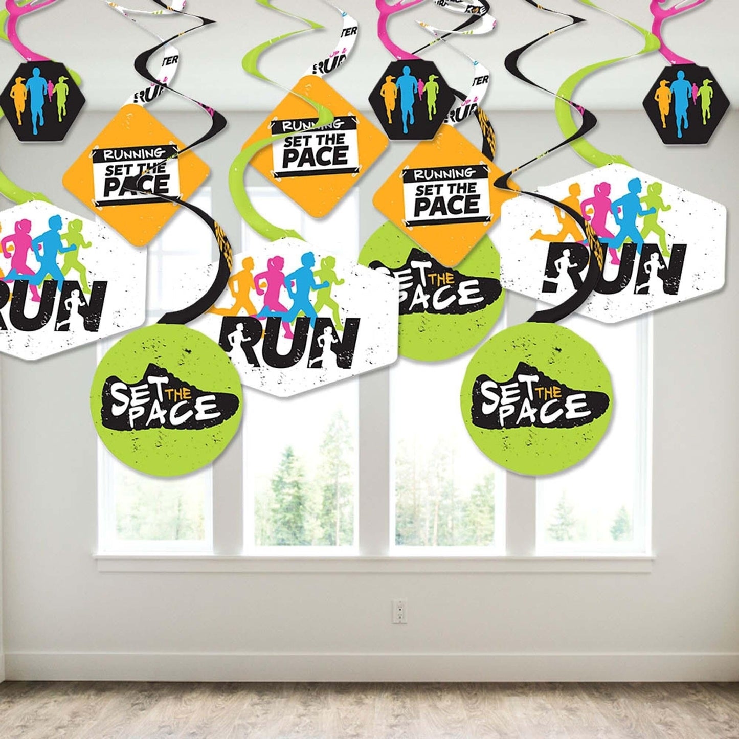 Set The Pace - Running - Track, Cross Country or Marathon Party Hanging Decor - Party Decoration Swirls - Set of 40