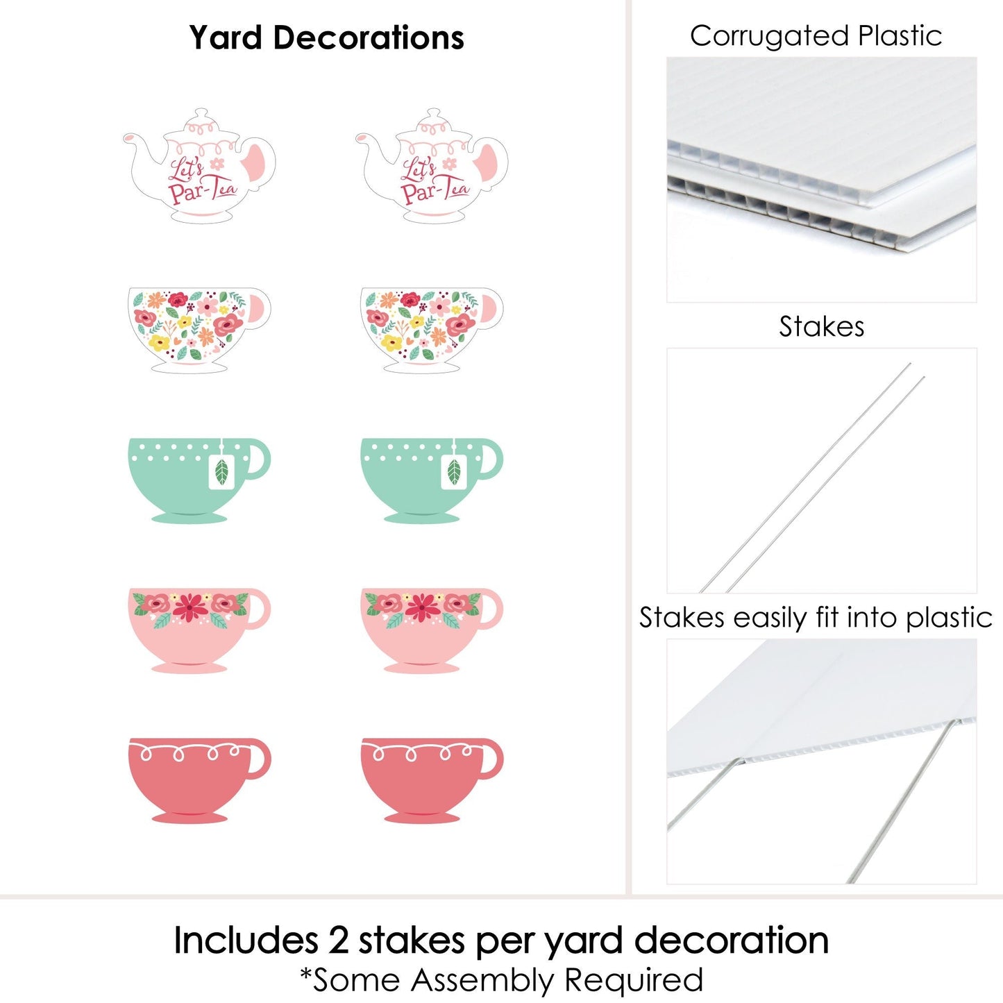 Floral Let's Par-Tea - Lawn Decorations - Outdoor Garden Tea Party Yard Decorations - 10 Piece