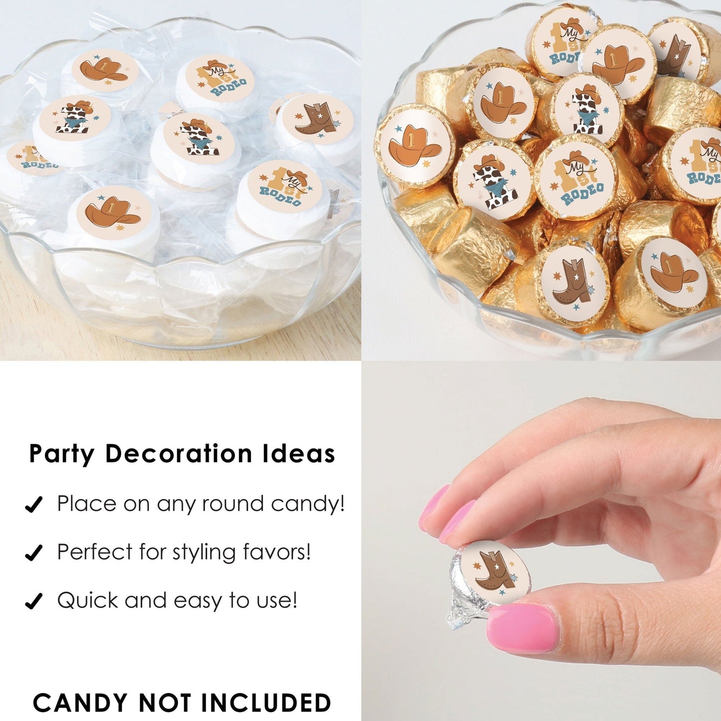 My First Rodeo - Little Cowboy 1st Birthday Party Small Round Candy Stickers - Party Favor Labels - 324 Count