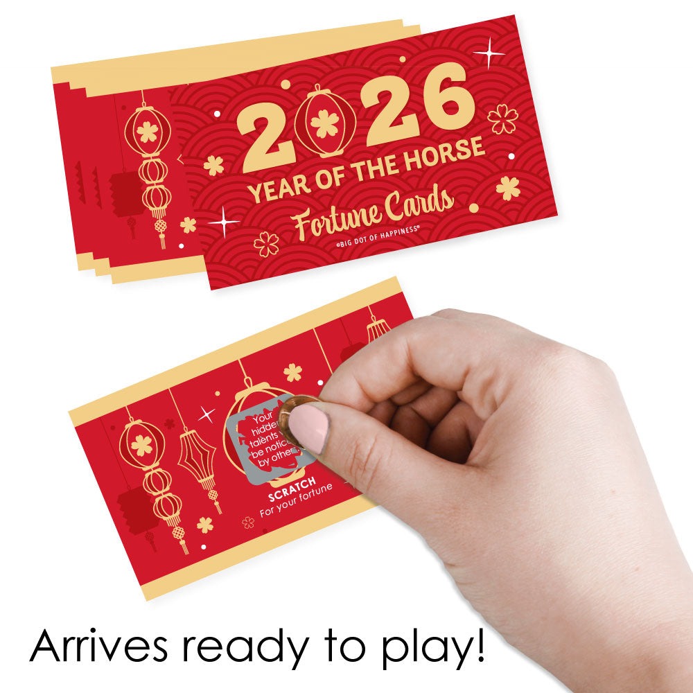 Lunar New Year - 2026 Year of the Horse Game Scratch Off Fortune Cards - 22 Count