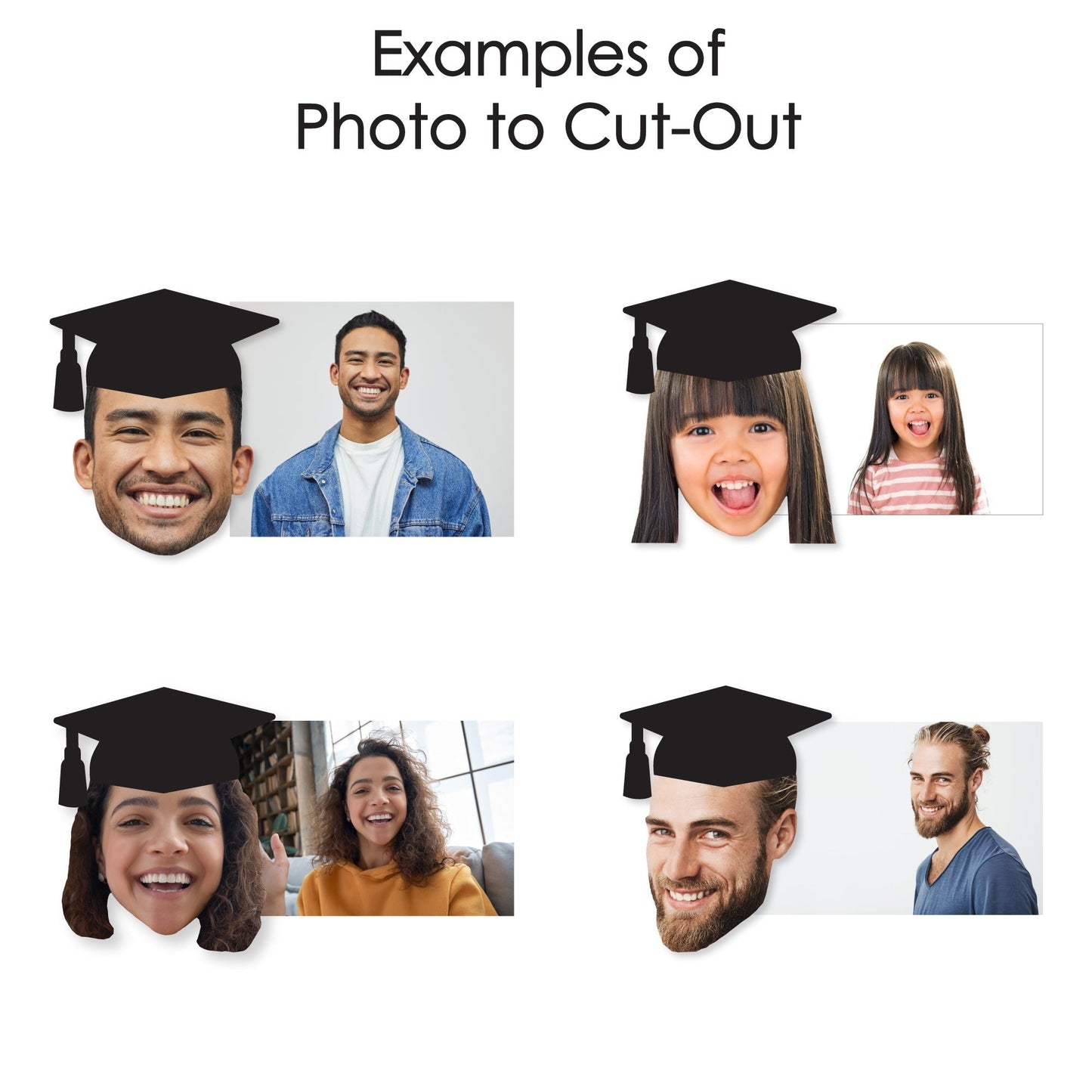 Grad Cap Fun Face Cutout Paper Straw Decor - Custom Graduation Photo Head Cut Out Striped Decorative Straws - Upload 1 Photo - Set of 24
