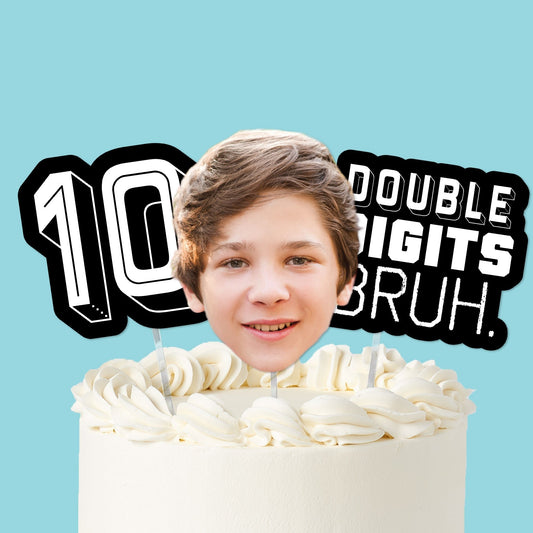 Custom Photo 10th Birthday Bruh Cake Topper - 3 Pc