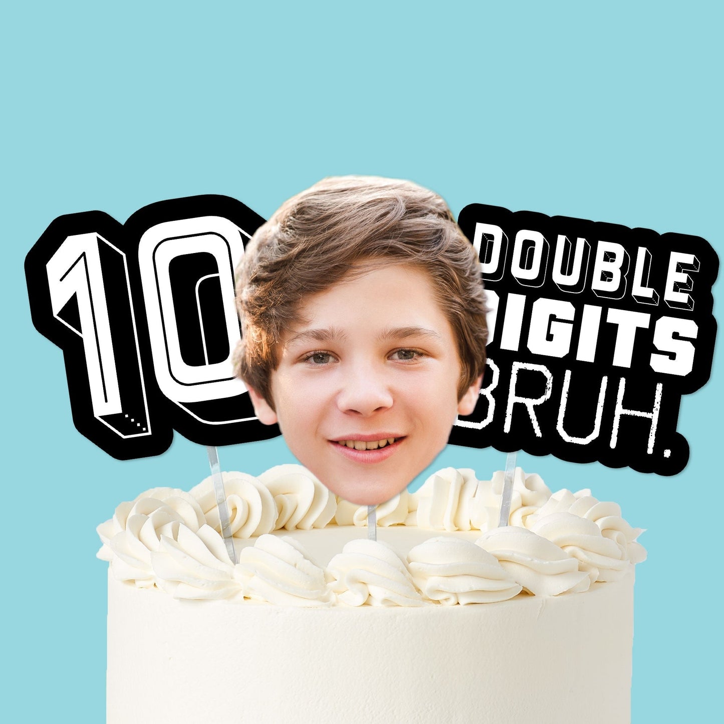 Custom Photo 10th Birthday Bruh Cake Topper - 3 Pc