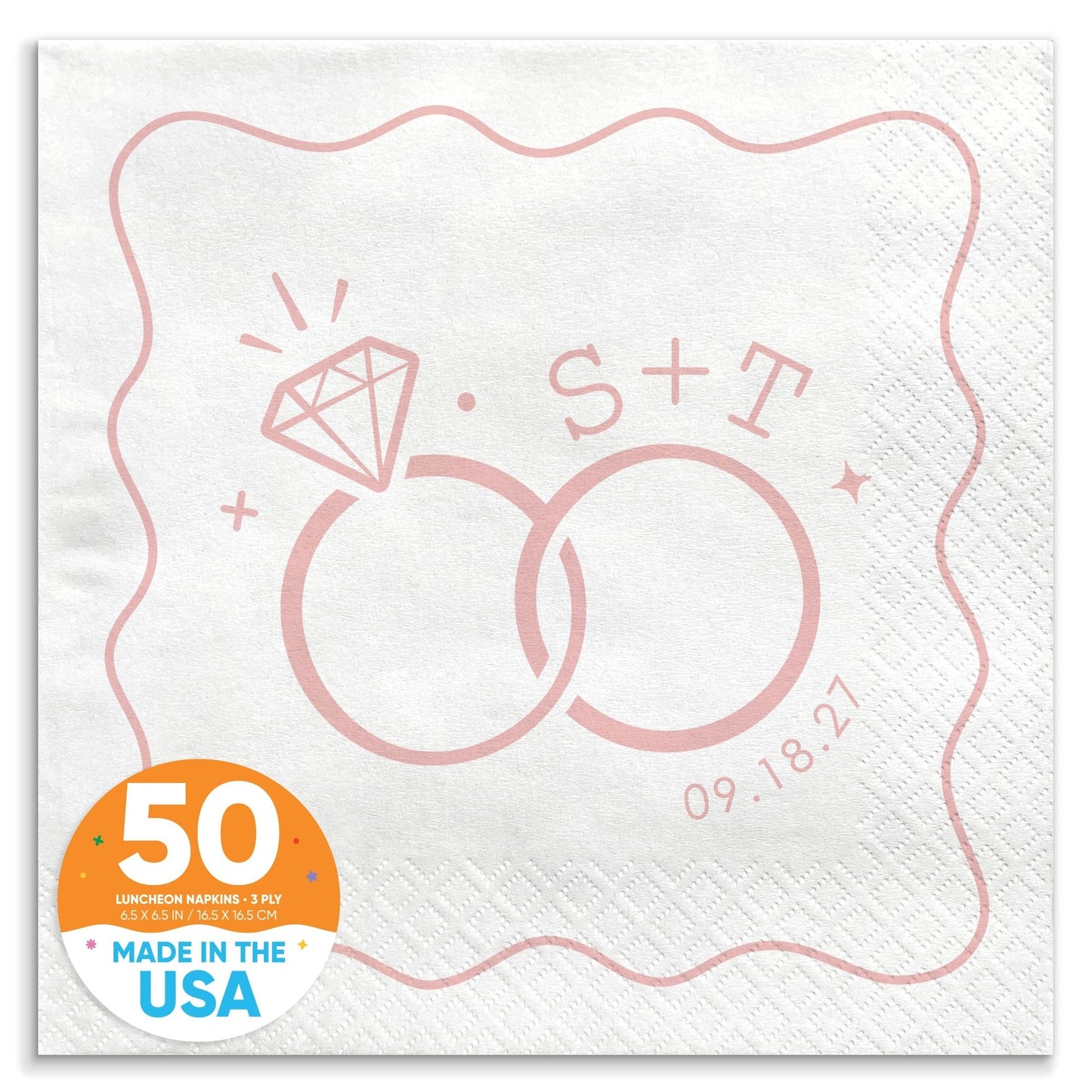 Custom Text - Pink Wedding Rings Napkins