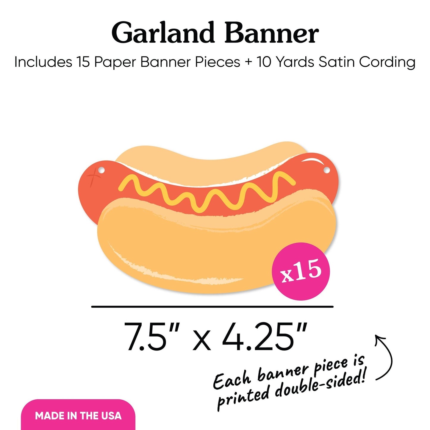 Hot Dog Garland Banner - 15 Pc