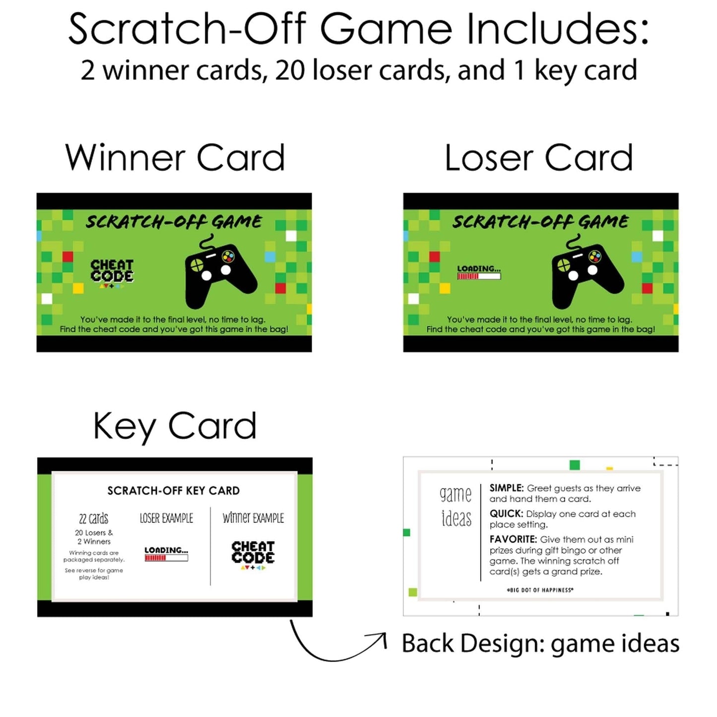 Game Zone - Pixel Video Game Party or Birthday Party Game Scratch Off Cards - 22 ct