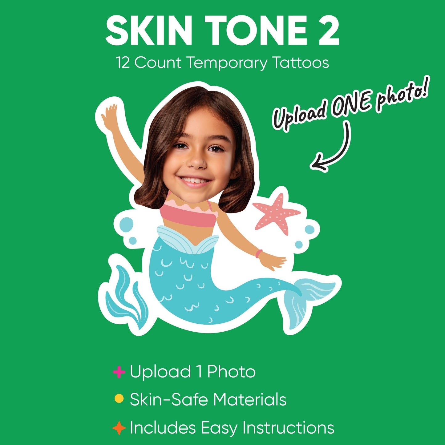 Custom Face Mermaid Temporary Tattoos - 12 Ct