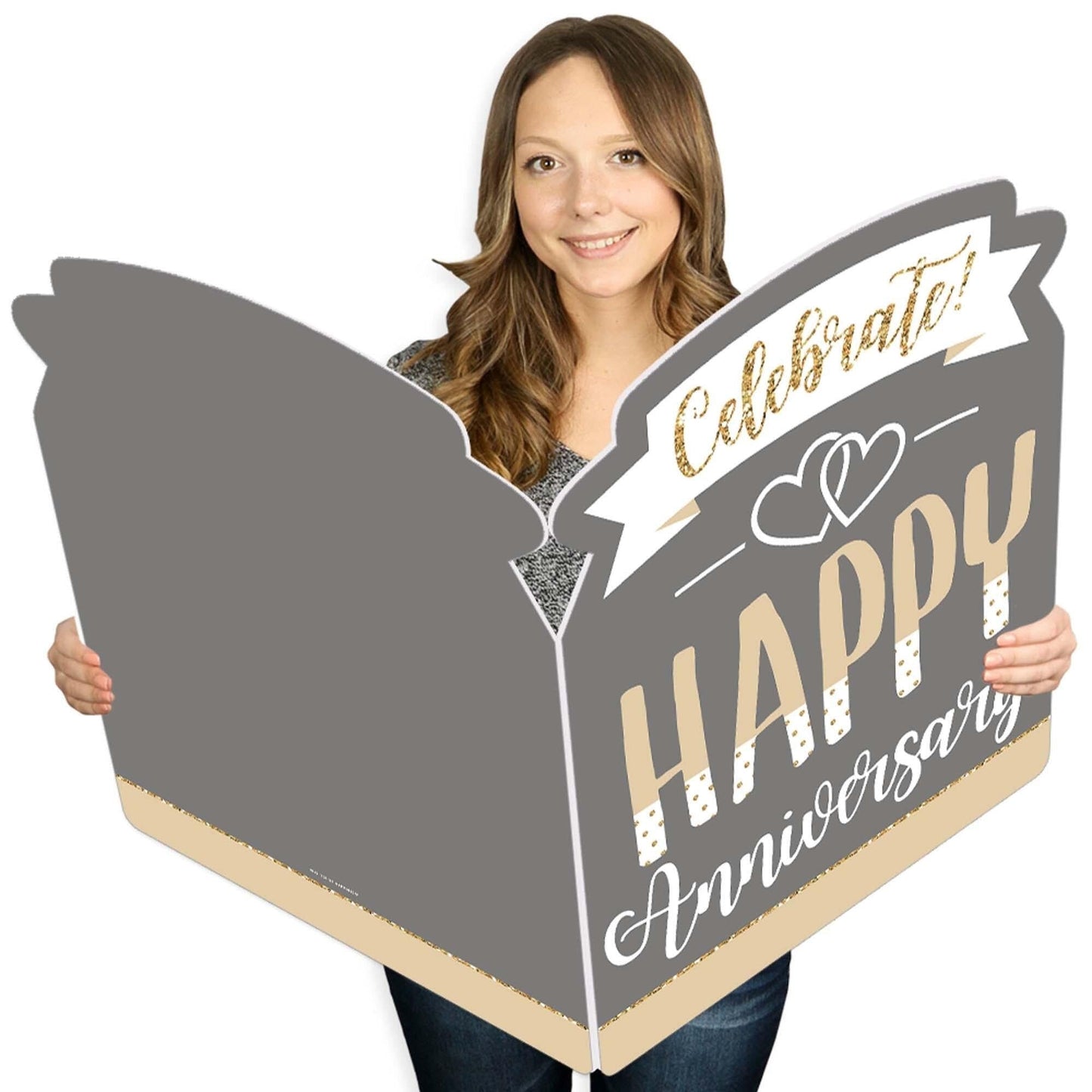 Happy Anniversary - Gold and Silver Wedding Anniversary Congratulations Giant Greeting Card - Big Shaped Jumborific Card - 16.5 x 22 inches